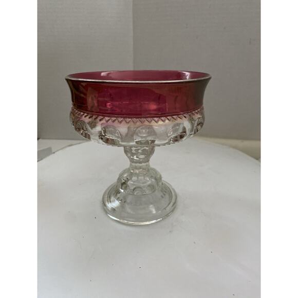 VTG Indiana Glass Kings Crown Thumbprint Ruby Flash Footed Compote Candy Dish - Picture 15 of 15